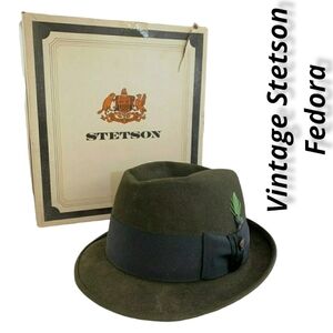 VINTAGE Royal Stetson Fedora Long Oval Size 7 in Box Forest Green